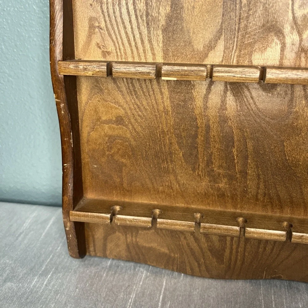 Vintage Wooden Wall Mount Souvenir Spoon Display Rack 15